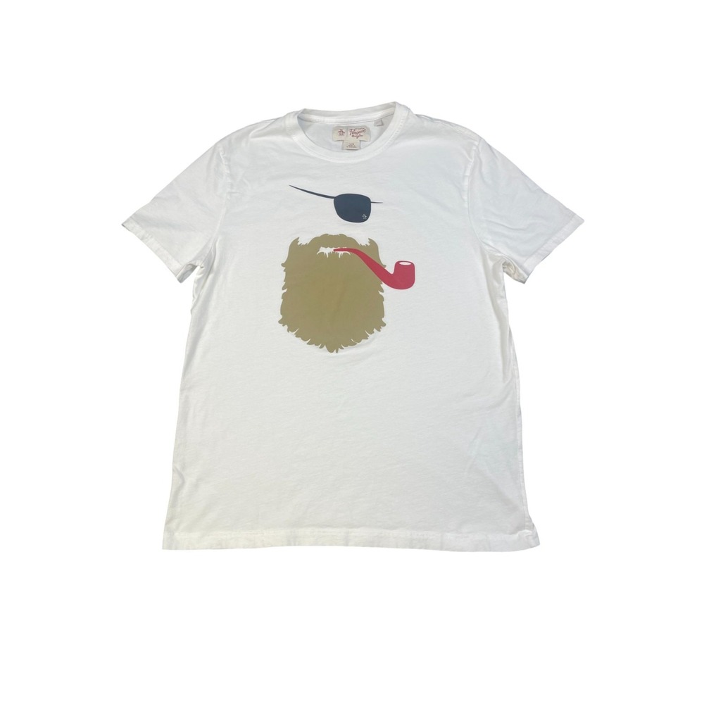 Original Penguin Men's Beard Eye Patch Pipe Hipster Pirate Graphic Tee L EUC